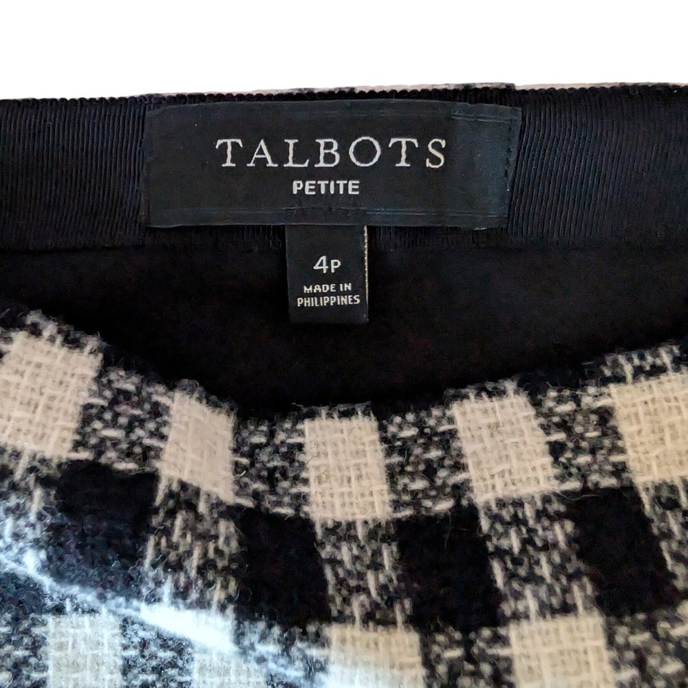 Talbots Skirt Womens 4 Petite Black White Check Plaid Wool Blend Lined 4P PH5289 - Picture 4 of 5